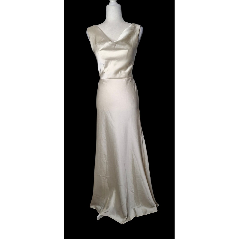 AW Bridal Ivory Satin Cowl Neck Sleeveless Formal Gown Dress Ivory US 2 NWOT